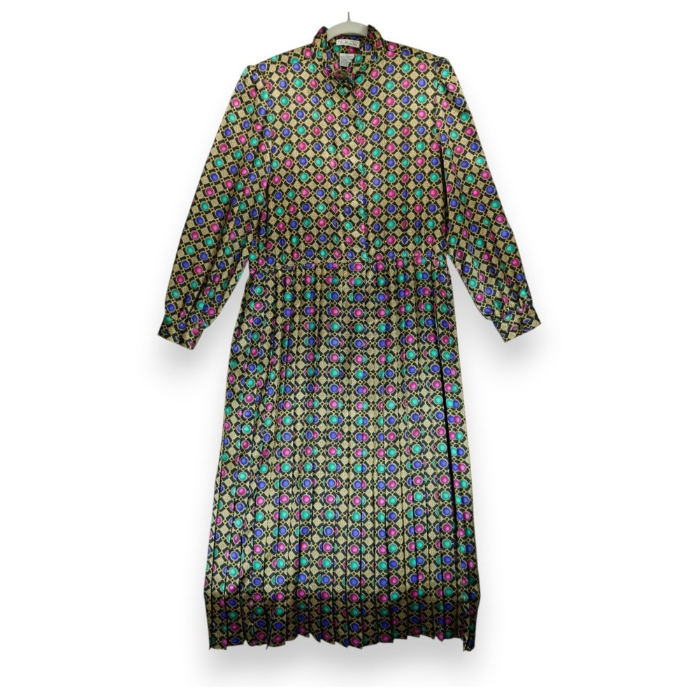 VINTAGE Talbots 80's Long Sleeve Dress Stone Gems Print Size 12 ~ 100% Polyester